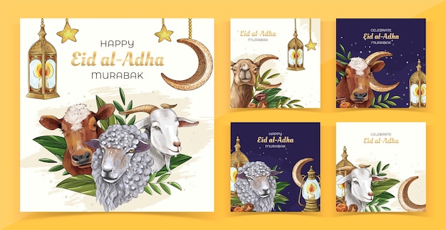 Publicación de instagram de eid al-adha dibujada a mano