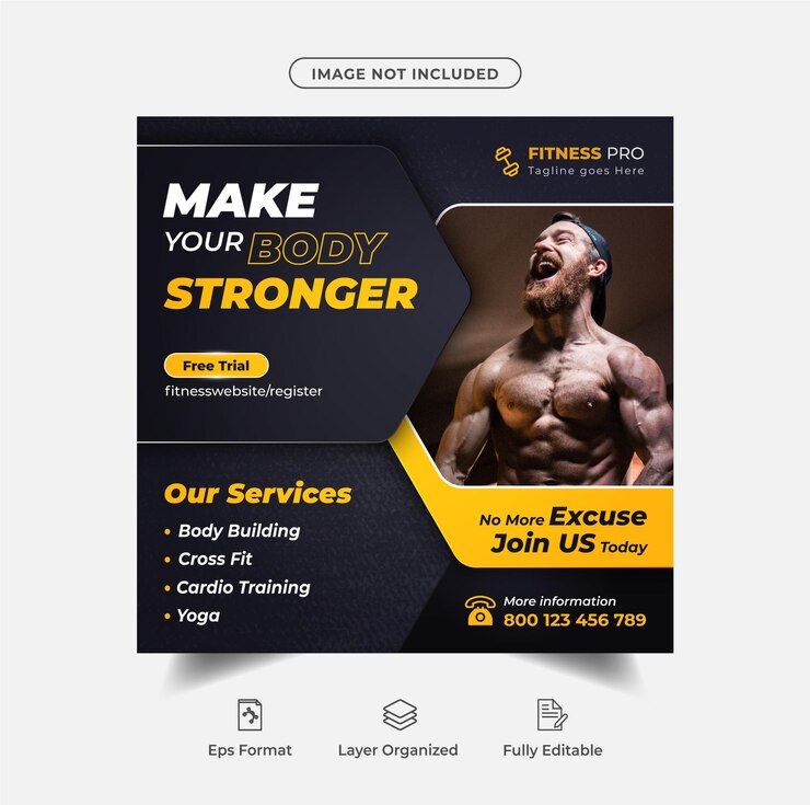Publicación de instagram de entrenamiento físico o plantilla de banner web de redes sociales Vector Premium