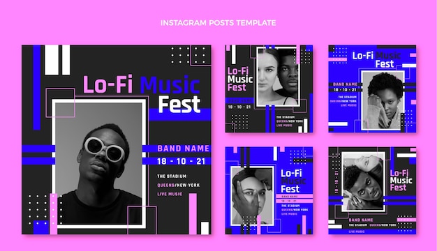 Vector publicación de instagram del festival de música minimalista de diseño plano