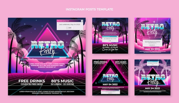 Vector publicación de instagram de fiesta disco de vaporwave retro degradado