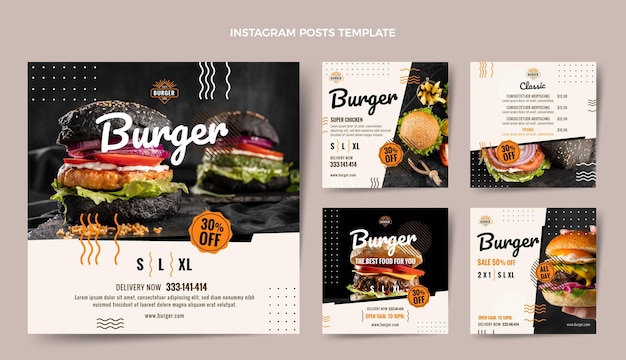 Vector publicación de instagram de hamburguesa plana