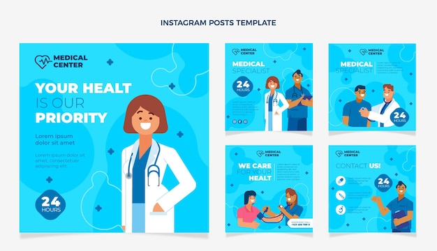 Vector publicación de instagram médica plana