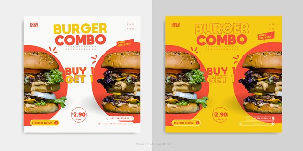 Vector publicación de instagram de plantilla de redes sociales de combo de hamburguesa