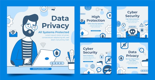 Vector publicación de instagram de privacidad de datos dibujada a mano