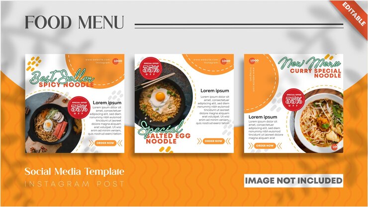 Publicación de Instagram de promoción de descuento de menú de comida
