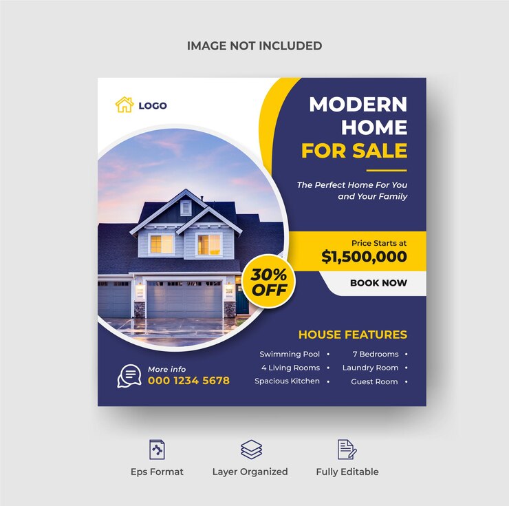 Publicación de instagram de propiedad de casa de bienes raíces o plantilla de publicidad de banner web cuadrado Vector Premium