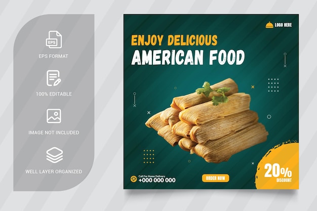 Publicación de instagram de redes sociales de american food