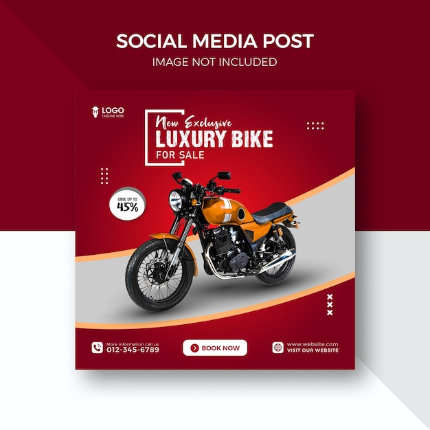 Publicación de instagram en redes sociales de bicicletas y diseño de anuncios de motocicletas