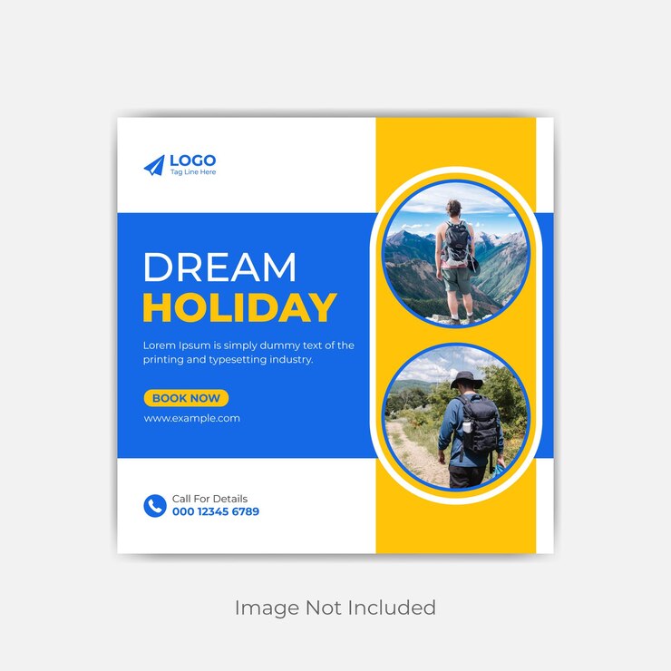 Publicación de instagram de redes sociales de vacaciones de ensueño de viaje