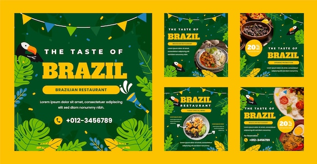 Vector publicación de instagram de restaurante brasileño dibujada a mano