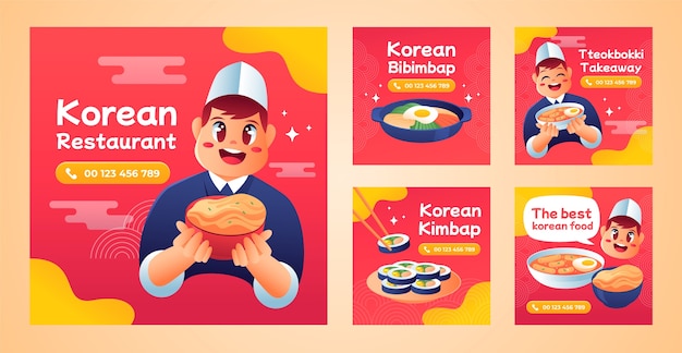 Publicación de instagram de restaurante coreano dibujada a mano