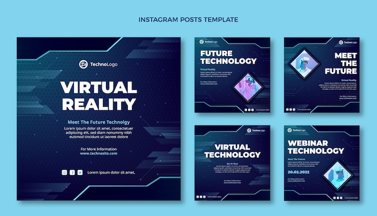 Vector publicación de instagram de tecnología de textura degradada