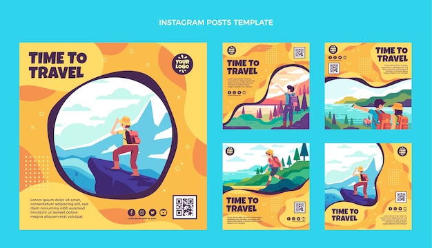 Vector publicación de instagram de viajes de diseño plano