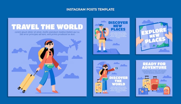 Vector publicación de instagram de viajes de diseño plano