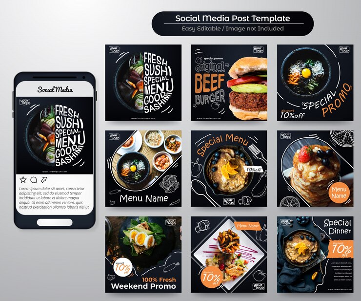 Vector publicación de medios sociales para la promoción de alimentos