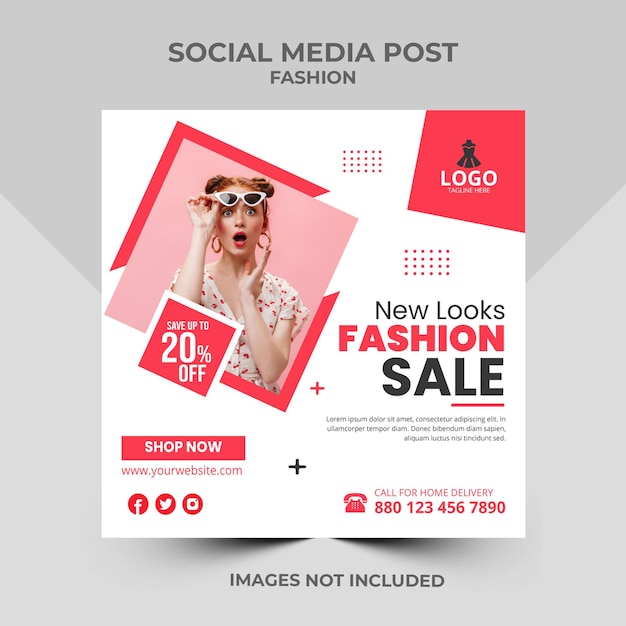Publicación en medios sociales de venta de moda o diseño de plantilla de banner de Instagram.
