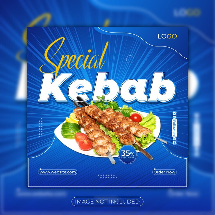 Publicación de menú de comida de shish kebab en redes sociales o diseño de plantilla de banner web de instagram