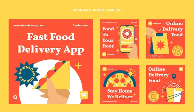 Vector publicación plana de instagram de comida rápida