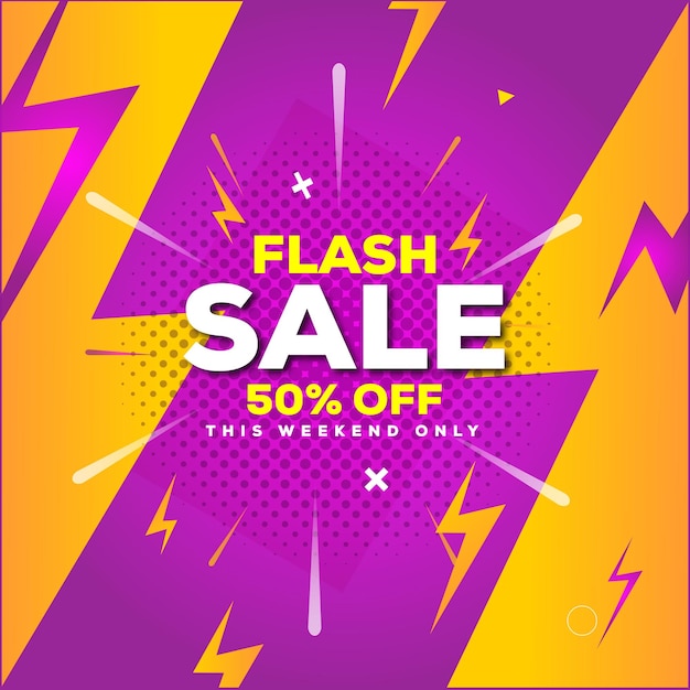 publicación promocional de venta instantánea con un cartel de venta con un descuento de 50 y una oferta de venta instantánica