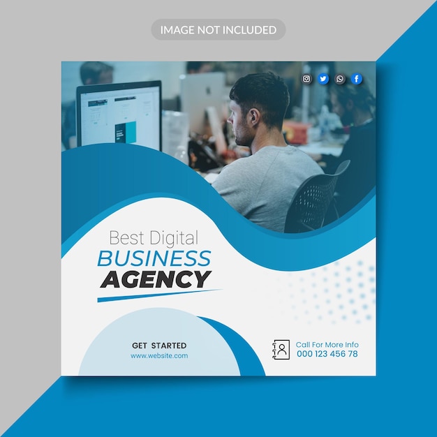 Publicación en redes sociales de la agencia de negocios digitales y banner de anuncios