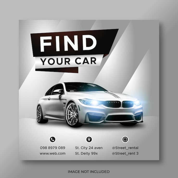Vector publicación en redes sociales de alquiler de coches