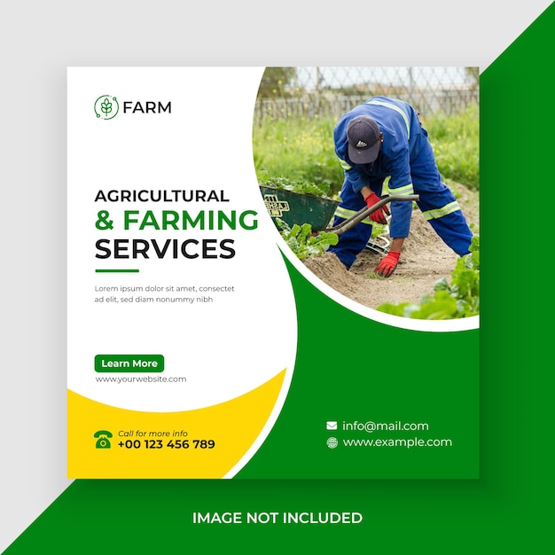 Publicación de redes sociales y banner web de servicios agrícolas y agrícolas vector premium