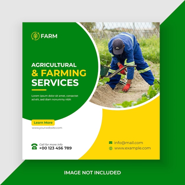 Publicación de redes sociales y banner web de servicios agrícolas y agrícolas vector premium