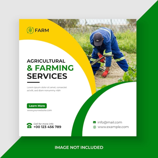 Publicación de redes sociales y banner web de servicios agrícolas y agrícolas vector premium