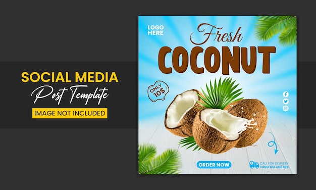 Publicación en redes sociales de coco fresco Plantilla de publicación en redes sociales de banner de nstagram