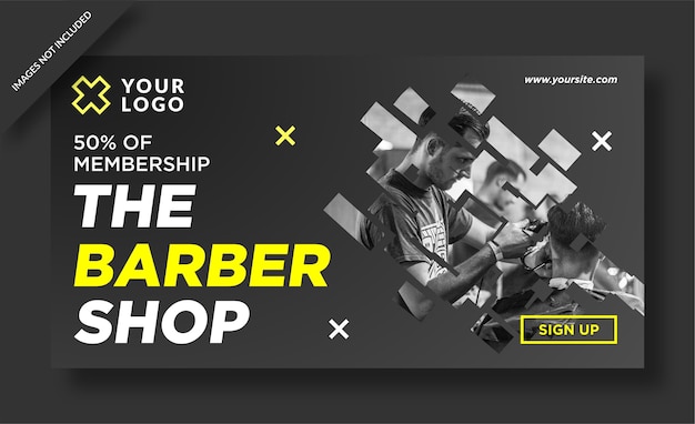 Publicación de redes sociales de diseño web de banner de barbería moderna