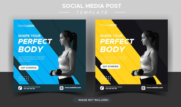 Publicación de redes sociales de fitness gym y diseño de banner web