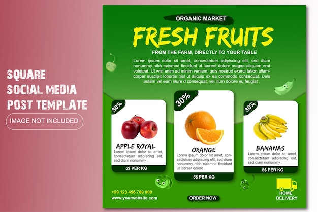 Vector publicación en redes sociales de frutas frescas creada con nueva idea y mi