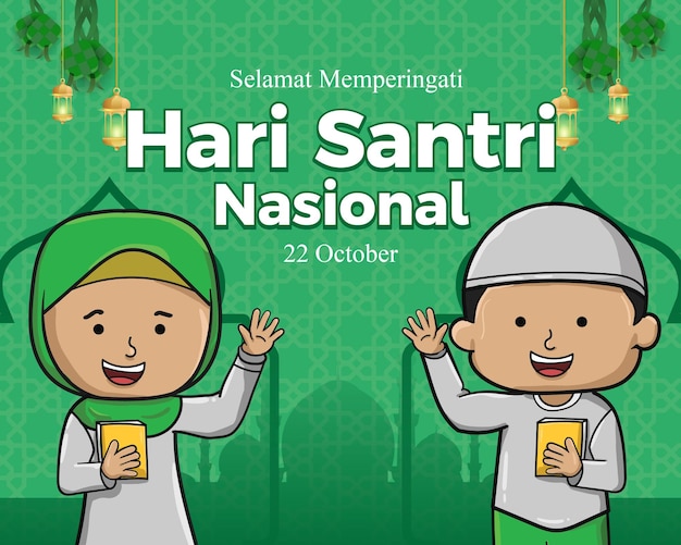 Publicación en las redes sociales Hari santri nasional o día nacional del estudiante musulmán indonesio con estudiantes islámicos
