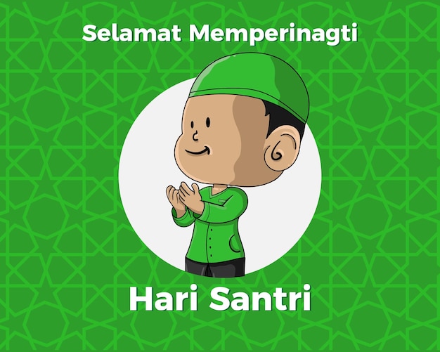 Vector publicación en las redes sociales hari santri nasional o día nacional del estudiante musulmán indonesio con estudiantes islámicos