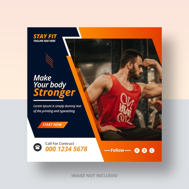 Publicación de redes sociales de instagram de club de gimnasio y diseño de banner web