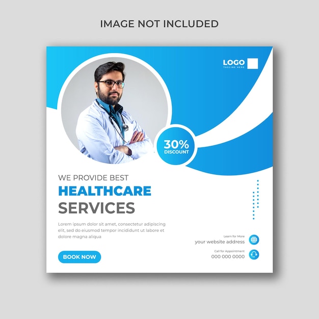 Publicación en redes sociales médicas y sanitarias y plantilla de banner web