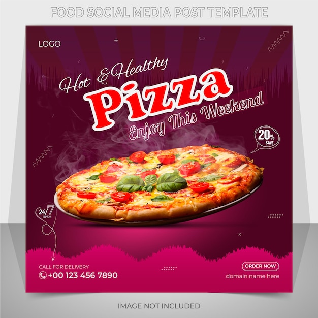 Publicación en redes sociales de menú de pizza saludable o plantilla de diseño de banner web de alimentos