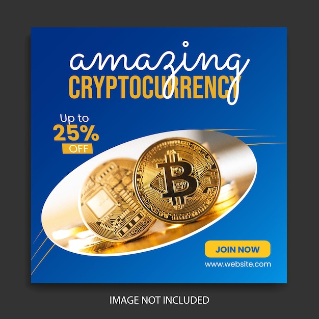 Publicación en redes sociales de moneda criptográfica y diseño de plantilla de Instagram y vector premium