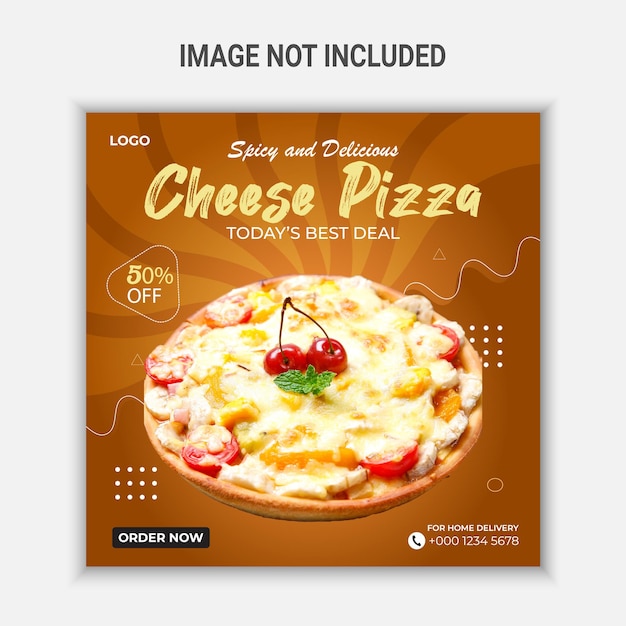 Vector publicación en redes sociales de pizza de queso picante y deliciosa