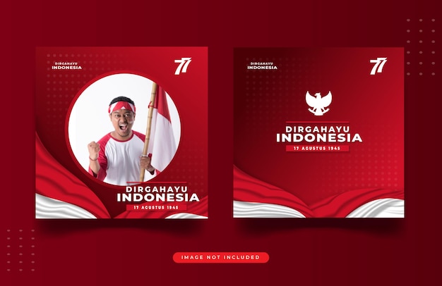 Publicación en redes sociales y plantilla de banner del día de la independencia de indonesia sobre fondo rojo