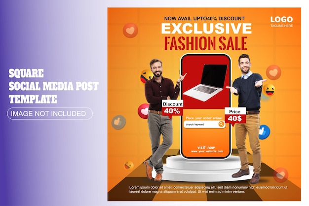 Publicación de redes sociales de venta de moda con nuevo estilo.