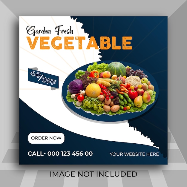 Publicación en redes sociales de verduras frescas y diseño de vector premium de plantilla de promoción de banner web