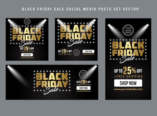 Vector las publicaciones de black friday en las redes sociales establecen el vector