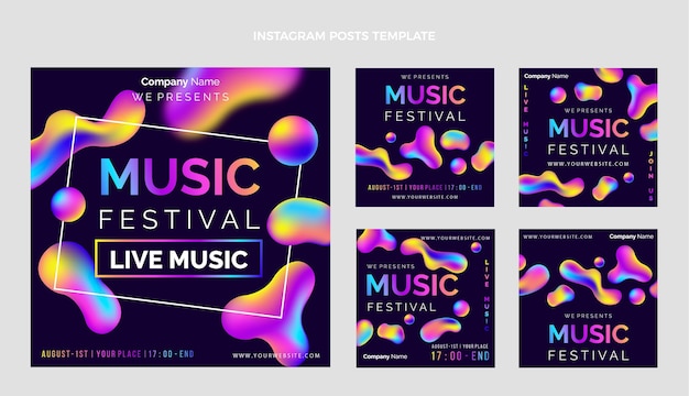 Vector publicaciones de ig del festival de música colorido degradado