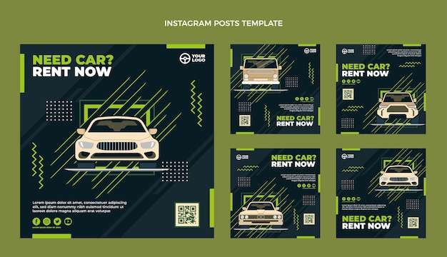 Vector publicaciones de instagram de alquiler de coches de diseño plano