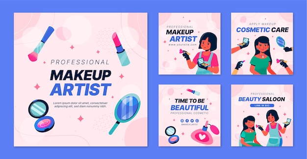 Vector publicaciones de instagram de artista de maquillaje de textura dibujada a mano