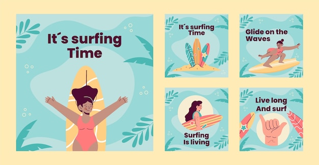 Vector publicaciones de instagram de aventura de surf