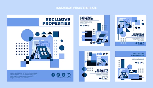 Publicaciones de instagram de bienes raíces geométricas de diseño plano