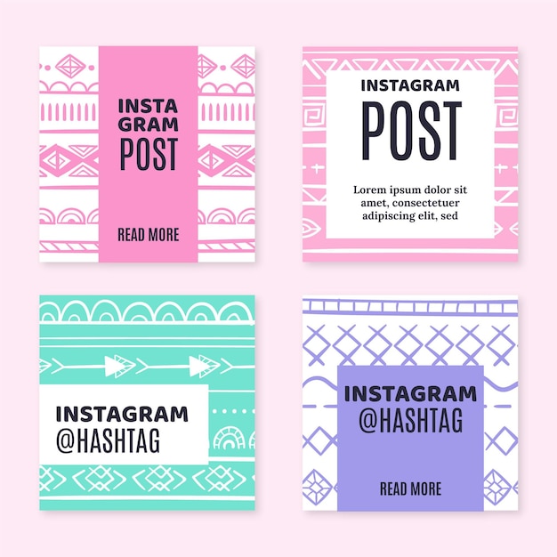 Vector publicaciones de instagram boho dibujadas a mano