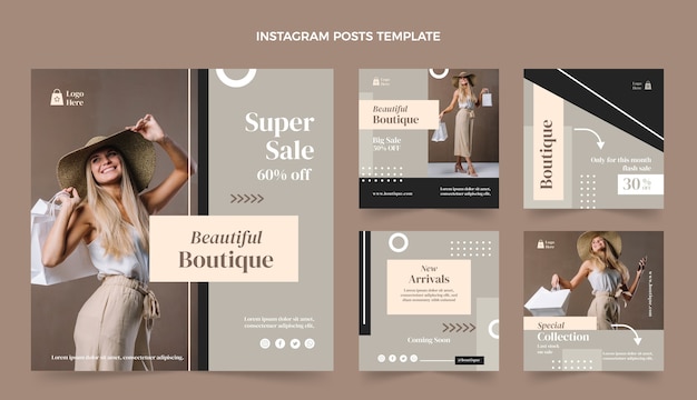 Vector publicaciones de instagram boutique de diseño plano